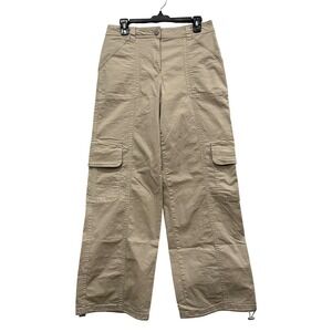 Nicole Miller Womens Large Tan Khaki Cargo Wide Leg High Rise Stretch Pants